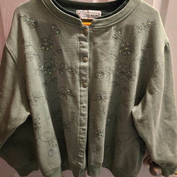 2X women's green button up sweatshirt - Picture 1 of 3